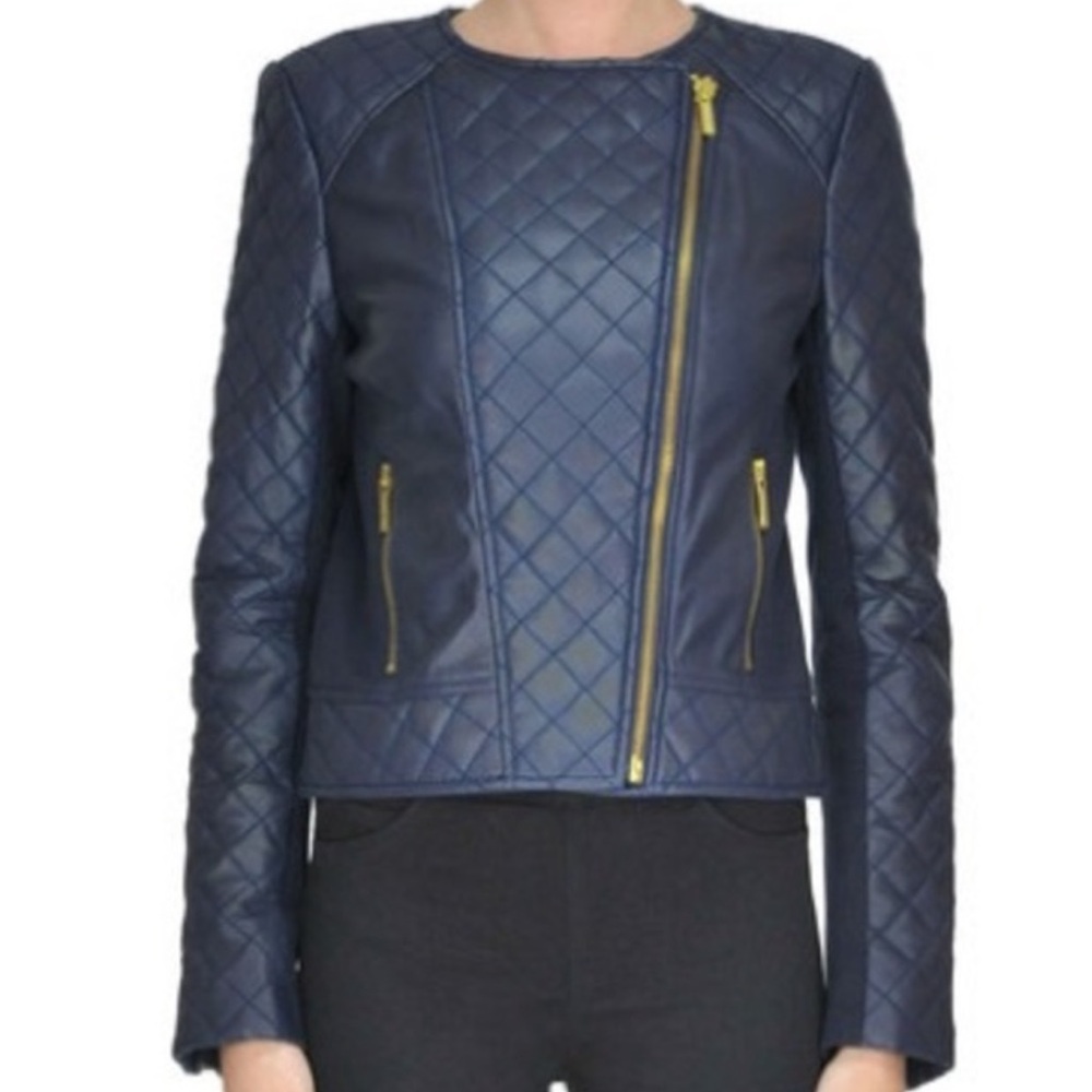 MICHAEL Michael Kors Blue Quilted Leather Jacket